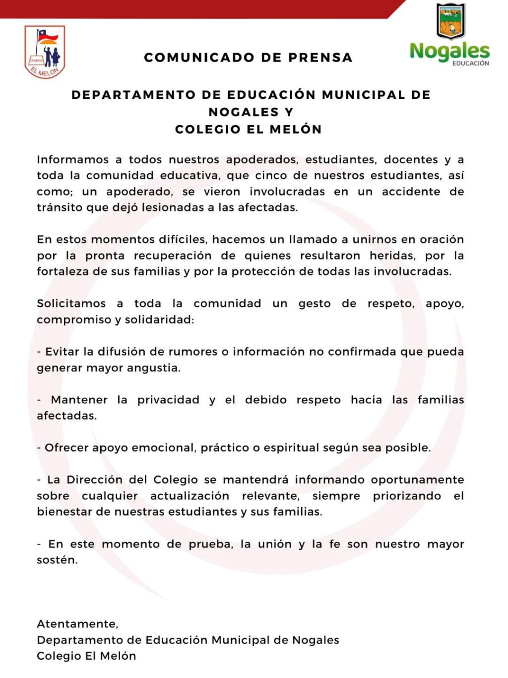 comunicado prensa c. melón accidente 12.03.26